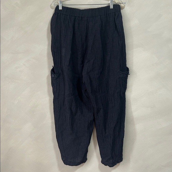LUUKAA Blue Grey Crinkle Linen Textured Cargo Pocket Pants 10 med/large - Picture 5 of 7